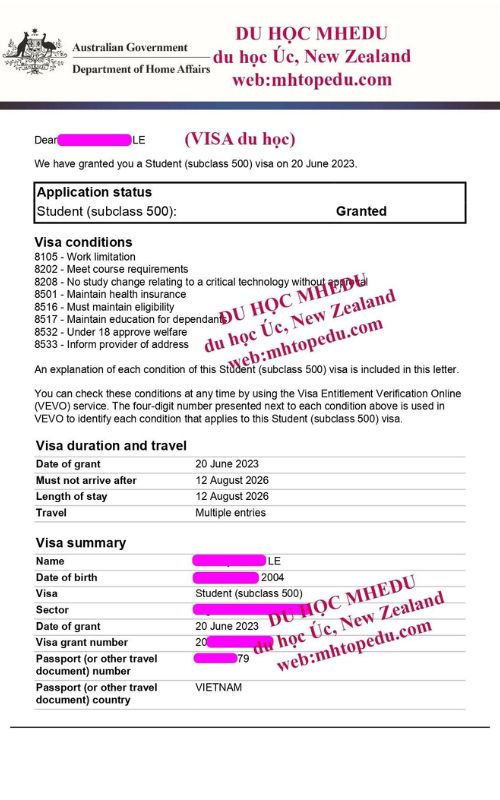 Visa du học New Zealand của khách hàng khi chọn dịch vụ làm visa du học NZ tại Du học MH